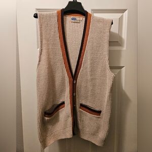Pilgrim Cream Knit Vest with Brown Trim Vintage 1950s